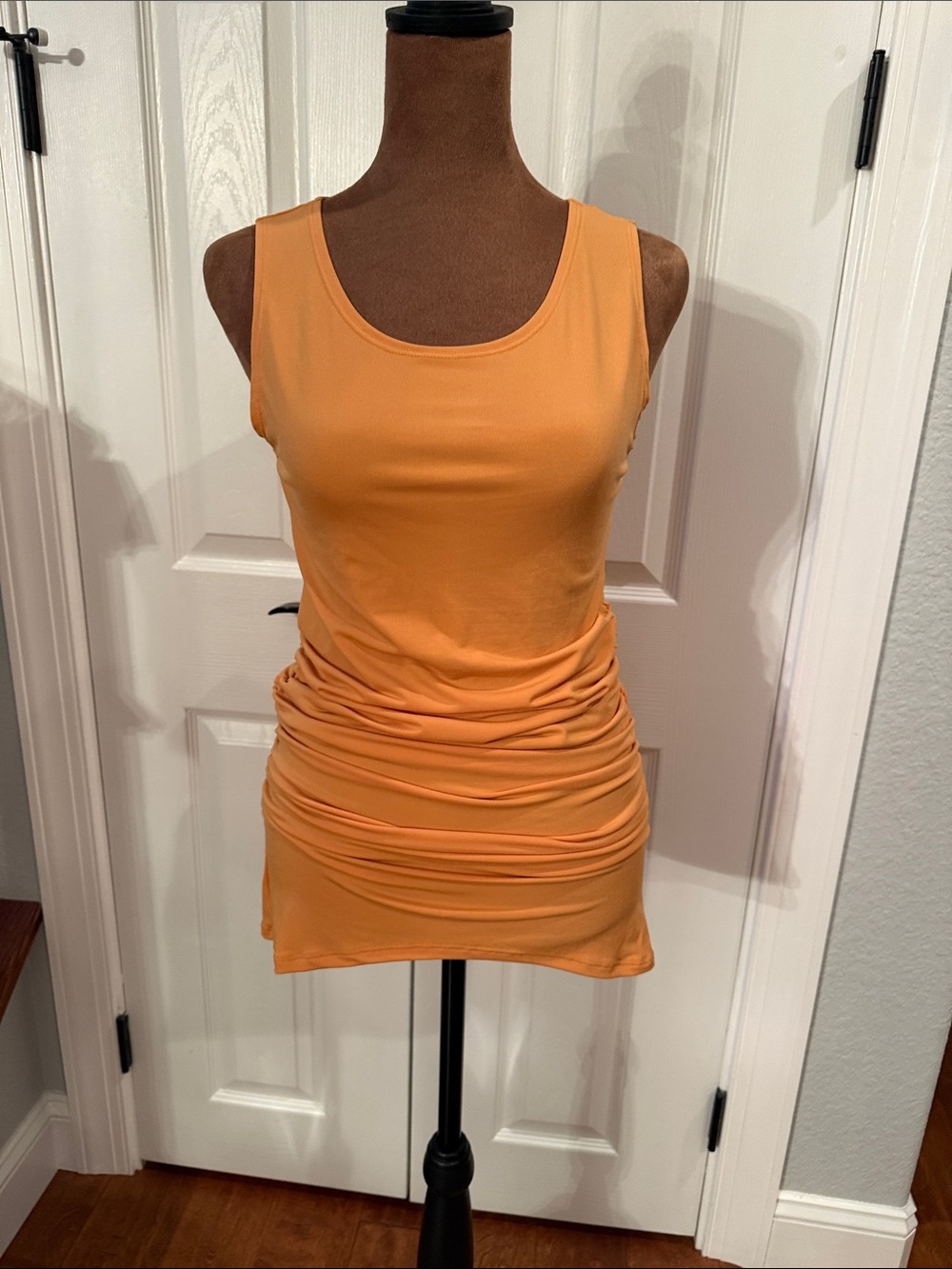 Sleeveless Orange Ruched Tank Top